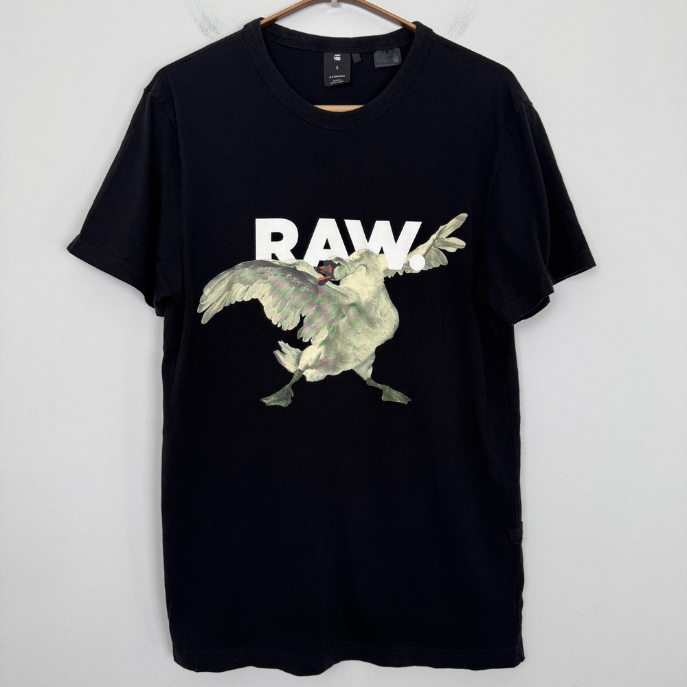G-Star Raw Black Graphic T Shirt Men Size S Goose Print Short Sleeve